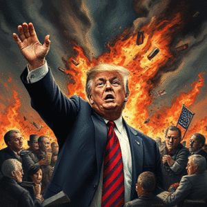 The Truth: No Invasion, Just an Unconstitutional Power Grab Arsonist trump standing in front of a burning LA